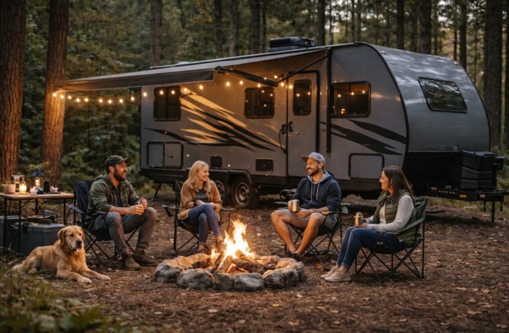 sitting in front of an rv