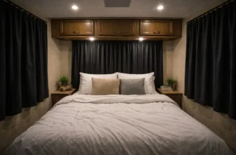 Dark curtains to darken an RV bedroom