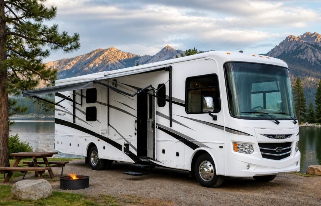 RV camper in the woods