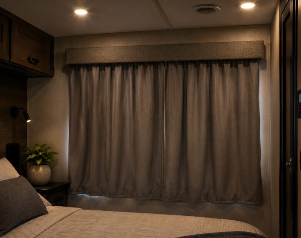 Curtains blocking out noise in an RV