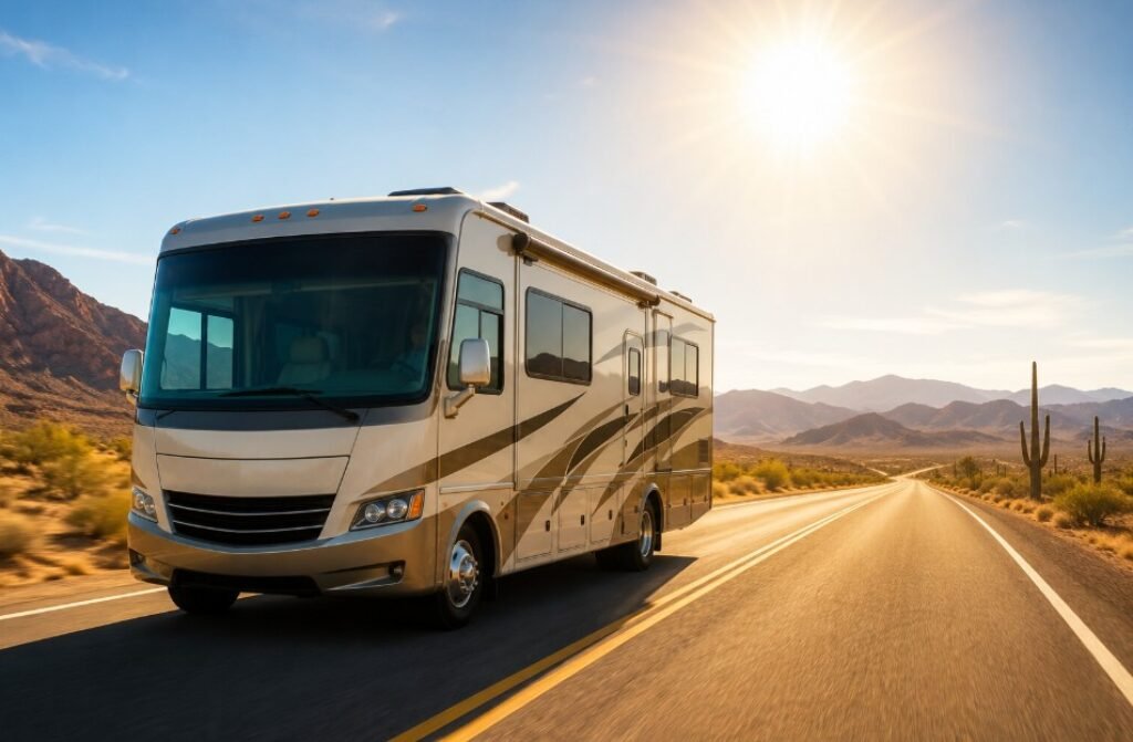 RV driving in the hot sun