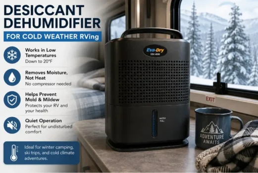 A desiccant dehumidifier for an RV in cold weather